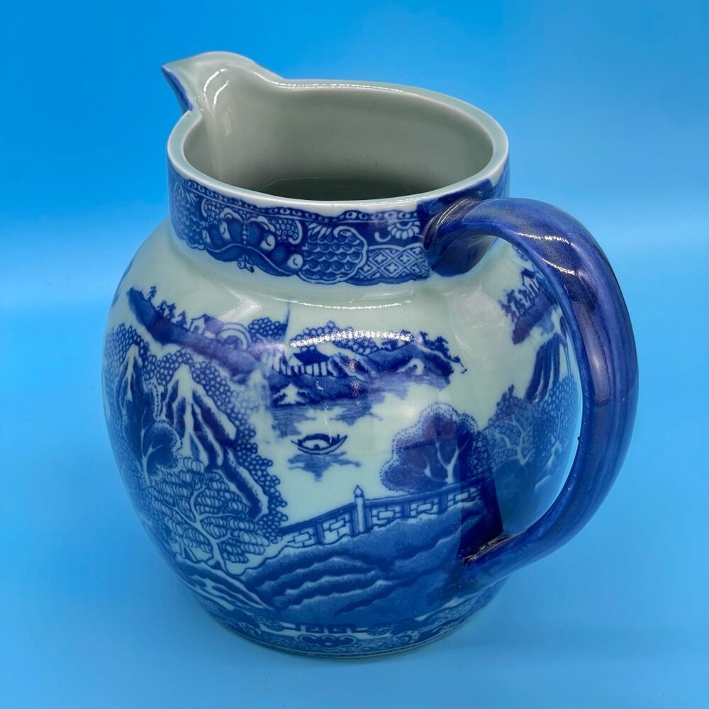 Vtg Victoria Ware Ironstone Pitcher Jug Flow Blue Transfer Ware Asian Village - Picture 8 of 11